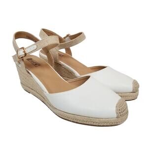 IDIFU Women's Faux White Leather Wedge Heel Espadrilles Size 10